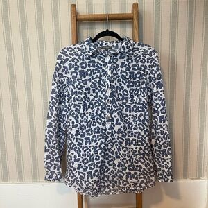 Piazza DEL TEMPIO made in Italy🇮🇹 100% Linen Leopard Print Blue Button-Up Shirt